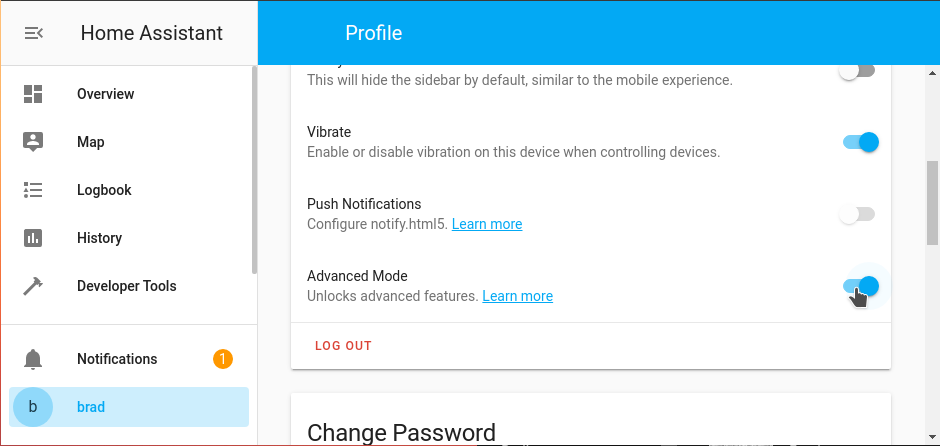 Screenshot of the Advanced Mode selector found on the Profile page