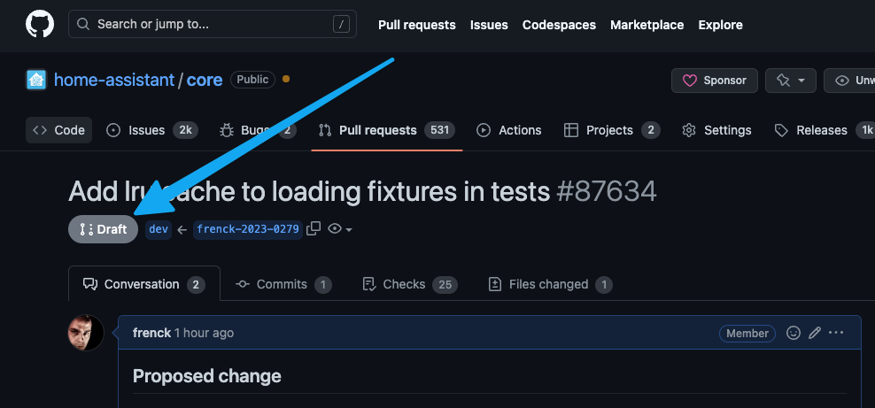This is what a PR in draft looks like