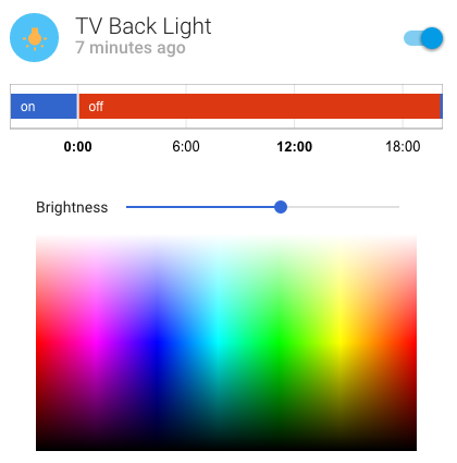 The more info dialog for a light allows the user to control the color and the brightness.